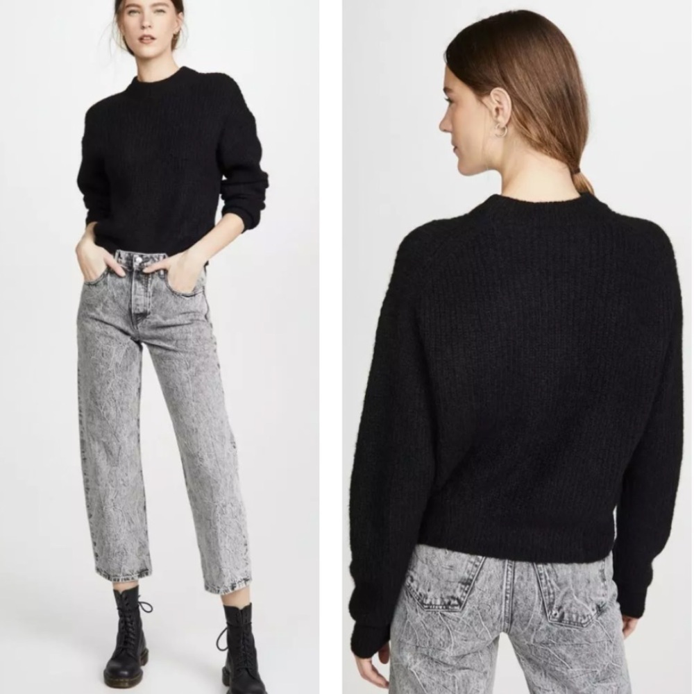 Reformation Finn Ribbed Alpaca Blend Sweater In Black Slouch Relaxed Fit SZ XS